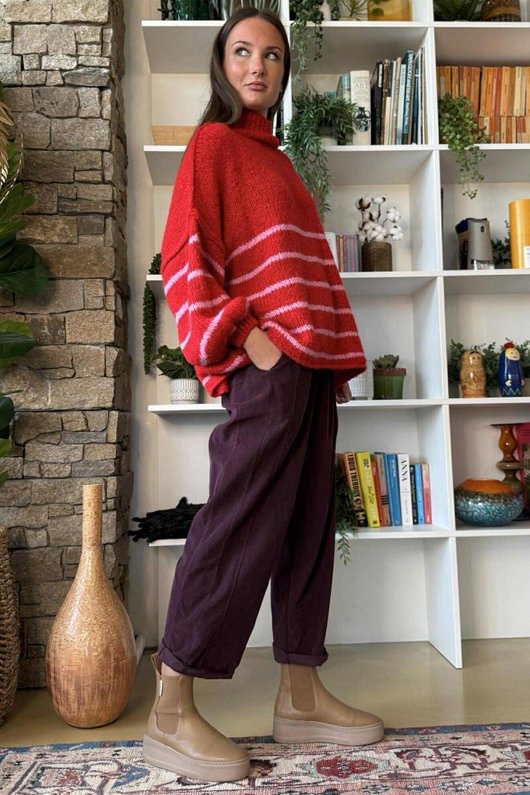 Big Softie Stripe Funnel Grunge Knit Red